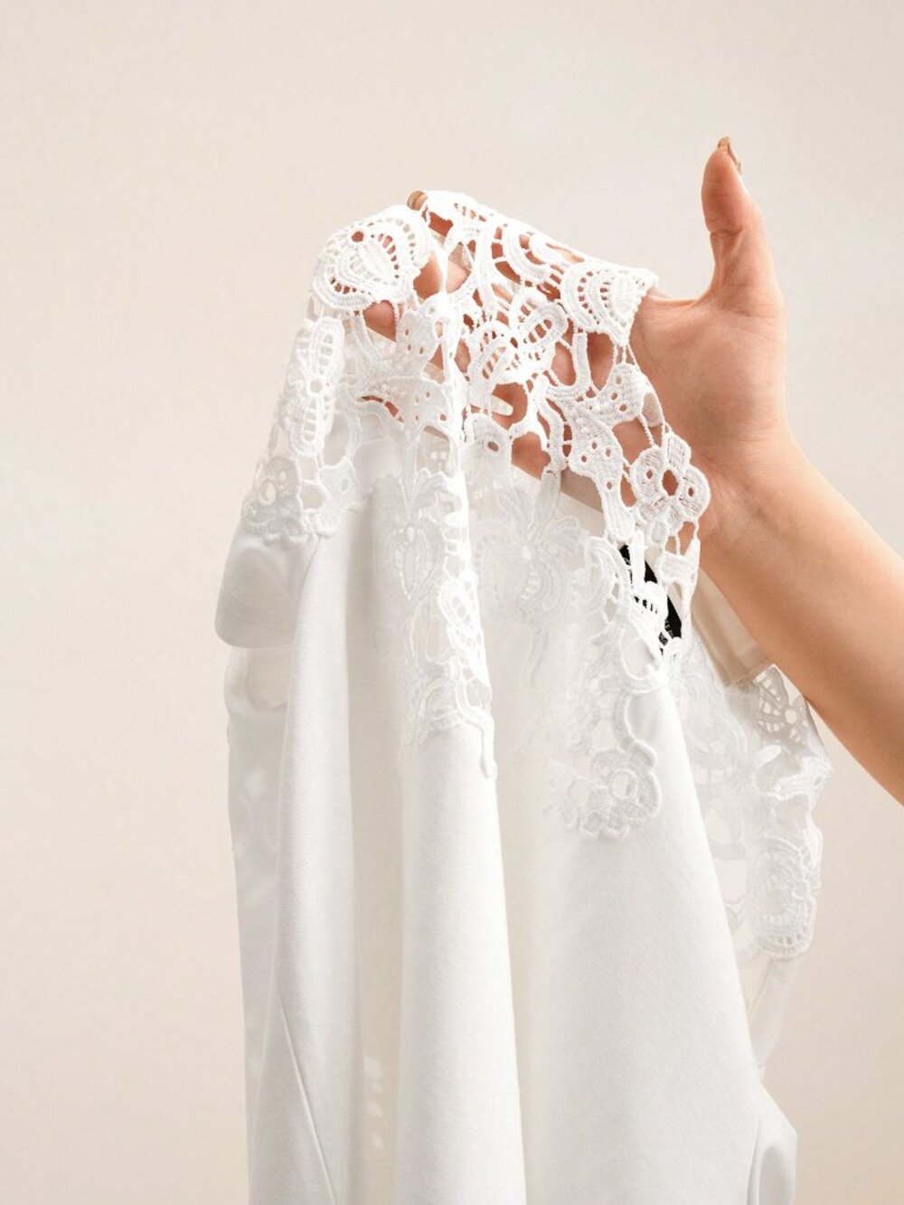 White Casual Women's Crochet Hollow-Out Short Sleeve T-Shirt - Picture 8 of 8